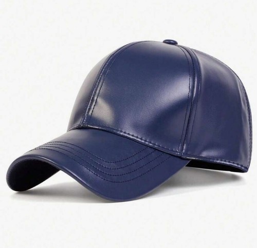 Navy blue leather baseball cap - blue,
